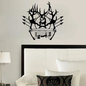 Metal Bow With Deer And Arrows Wall Hanging Decor, 16" x 16", BLK